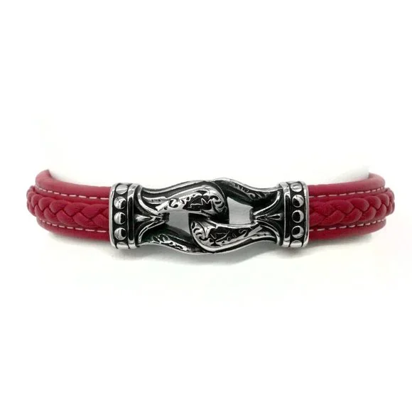 Men's red leather bracelet with magnetic clasp. - Picture 3 of 4